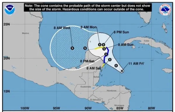 Depresión tropical veinticinco en el Caribe mantiene rumbo a Yucatán