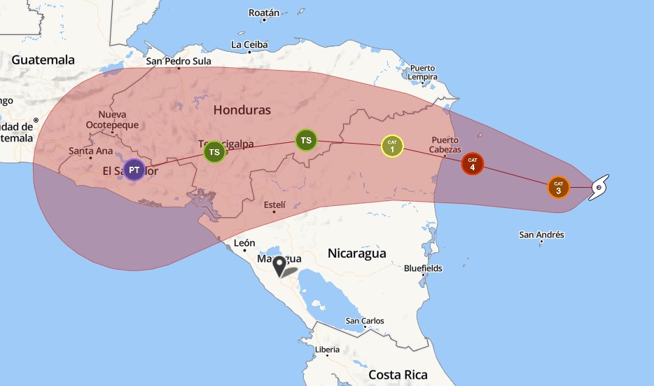 Iota alcanza categoría 4, con tamaño inmenso y con rumbo impreciso Managua. Radio La Primerísima.