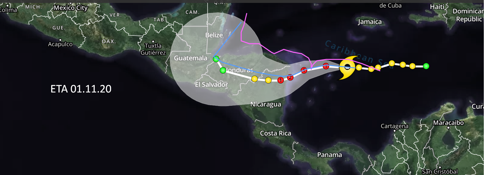 Así han sido las trayectorias de los huracanes Juana, Mitch, Félix, Otto y Nate San José. Radio La Primerísima